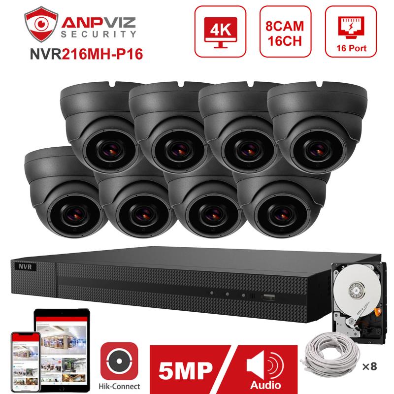 

Hikvision OEM 16CH 4K NVR 8pcs 5MP 4X POE IP Security System Indoor/Outdoor IP Camera POE IP66 Hik-Connect 30m IR Plug & Play