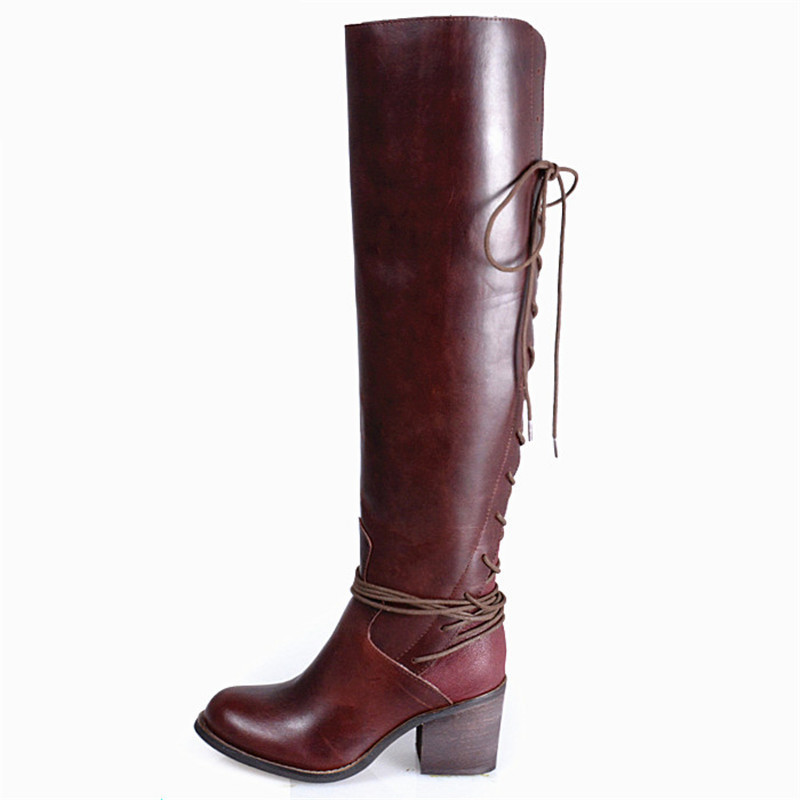 

Women Over The Knee Boots Back Lace Up Chunky High Heel Botas Female Thigh High Boots Winter Warm Rubber Shoes Woman, Black