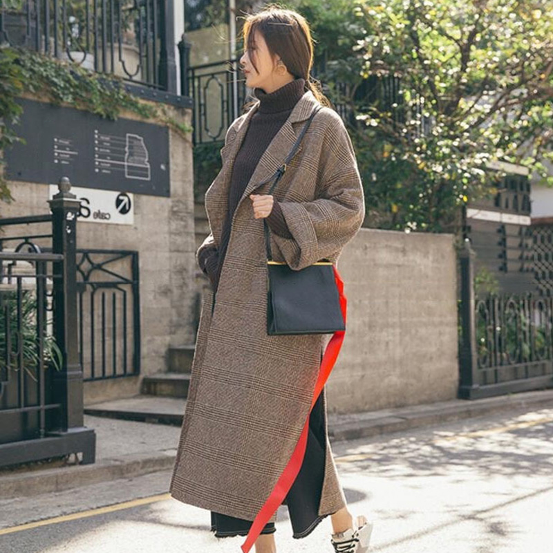 

Women Wool Coat Plaid Suit Collar Long Sleeve Office Lady Coat Jackets EIG88, Khaki