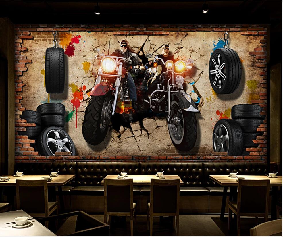 

Wall paper 3d custom photo mural Nostalgic brick wall with motorcycle wheels background Home decor living room wallpaper for walls 3 d, Non-woven wallpaper