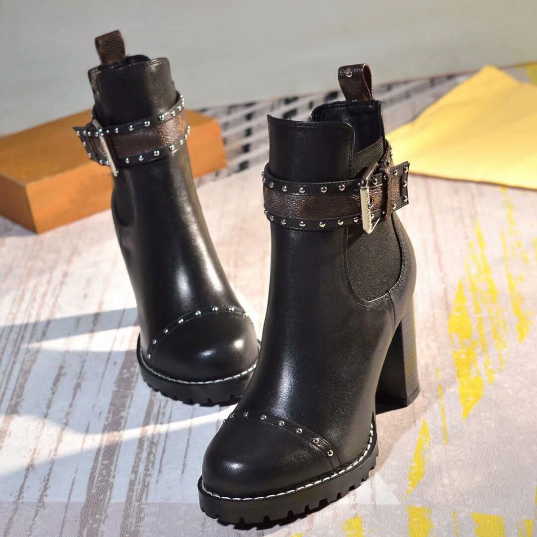 

Women booties shoes Martin boots new fashion booties high heels shoes women winter boots high quality leather women chunky boots, Black