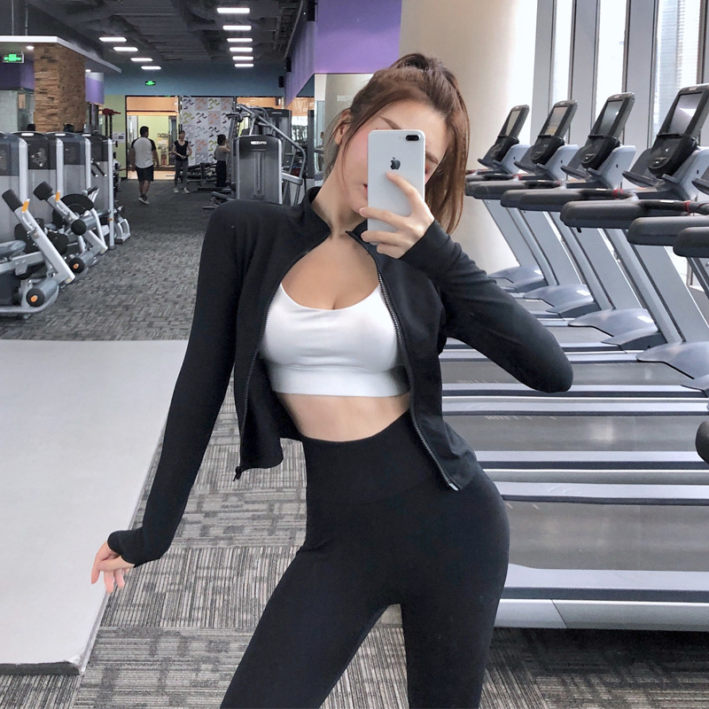 

Running Jacket Women Long Sleeve Zip Fitness Yoga Shirt Top Workout Gym Activewear Sport Coats Training Quick Dry Nylon Spandex, Black