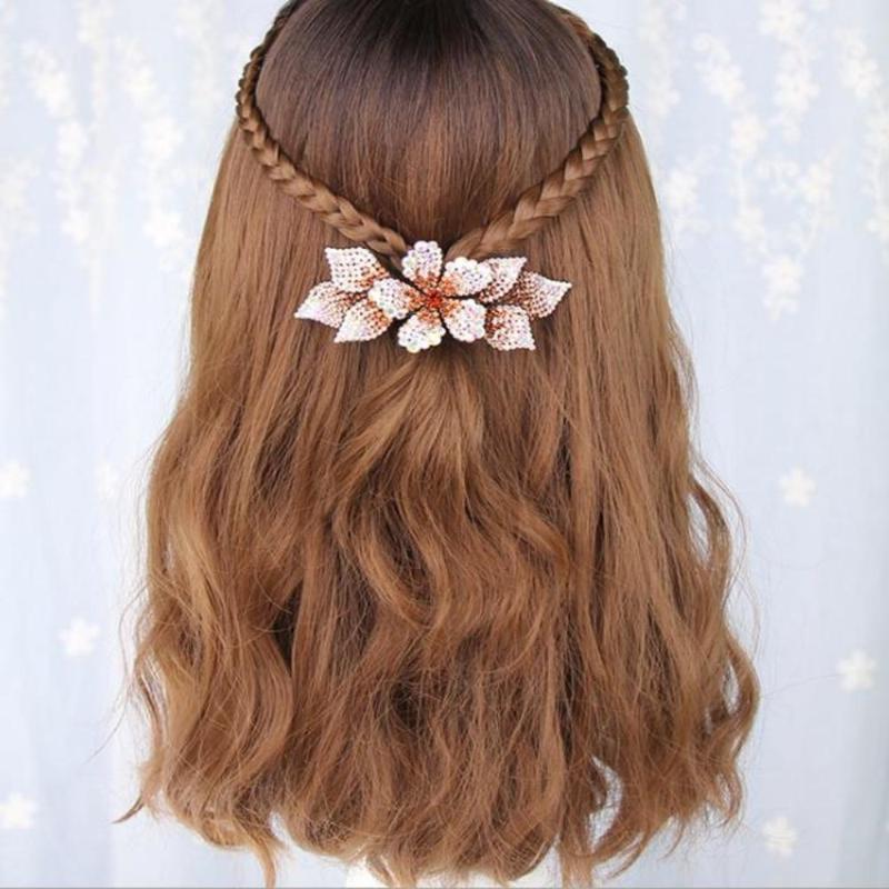 

Fashion Elegant Hair Clip Spring Clip Horizontal Rhinestone Flowers Temperament Top Plate Hair Headdress Horsetail