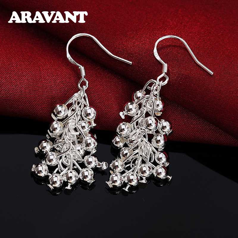 

925 Silver Sanding Smooth Bead Long Hanging Earring For Women Wedding Fashion Jewelry