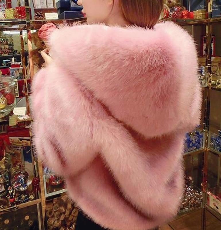 

Fashion Winter Fur Coat for Women Thick Warm Hooded Fur Jacket Outwear Casual Faux Overcoat New Parka, Red
