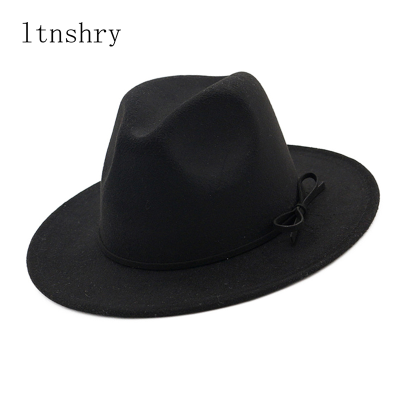 

Women's Wool Felt Ladies bow British Retro Top Hat Outback Panama Wide Brim Women Bucket cap Fedora Hats 2020 New Fashion