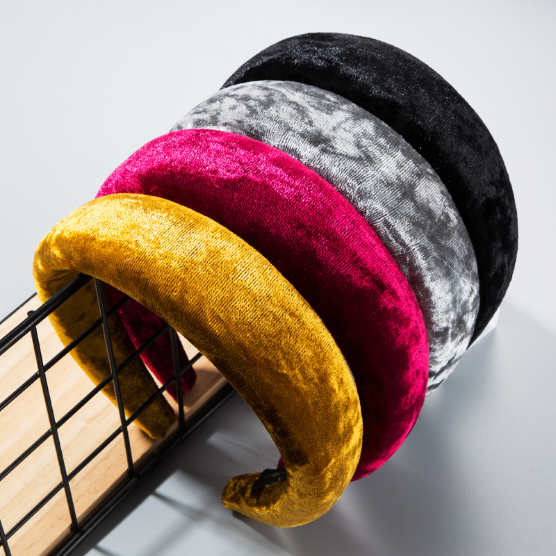

Fashionable thick sponge gold velvet hairband female ins wind-wrapped cloth wide-brimmed hairband catwalk headwear headband