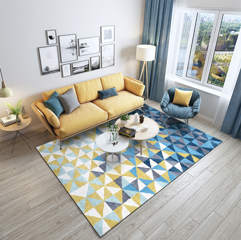 

Nordic Fashion Blue Yellow gradient Diamond lattice floor mat Bedroom living room kitchen carpet soft area rug christmas decor