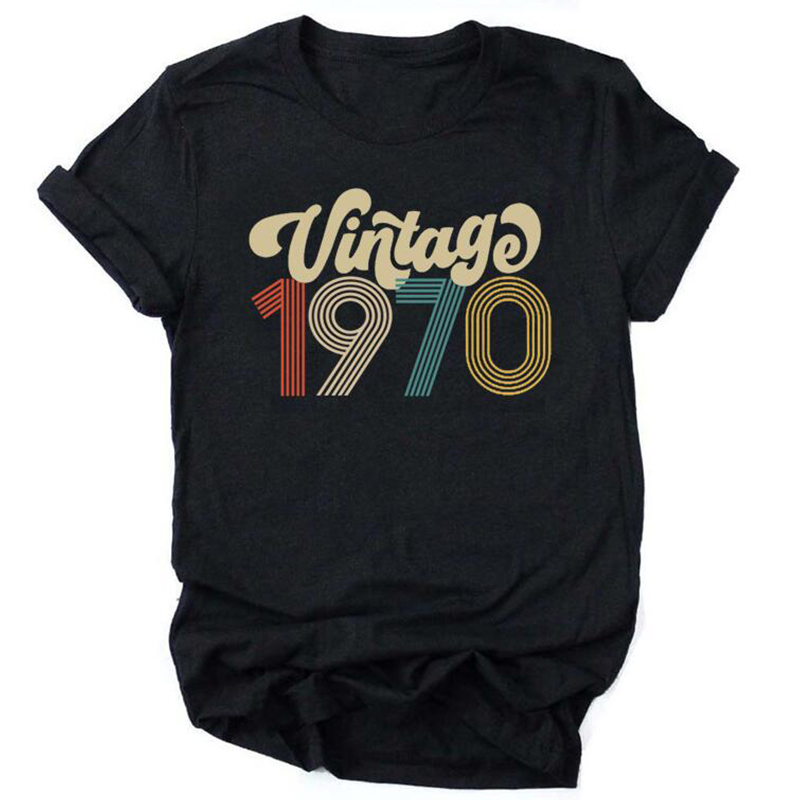 

Vintage 1970 Letter Print Tshirt 50th Birthday Party Women T Shirt Cotton O Neck Summer T-shirts Plus Size Tops Tee Dropshipping, Black