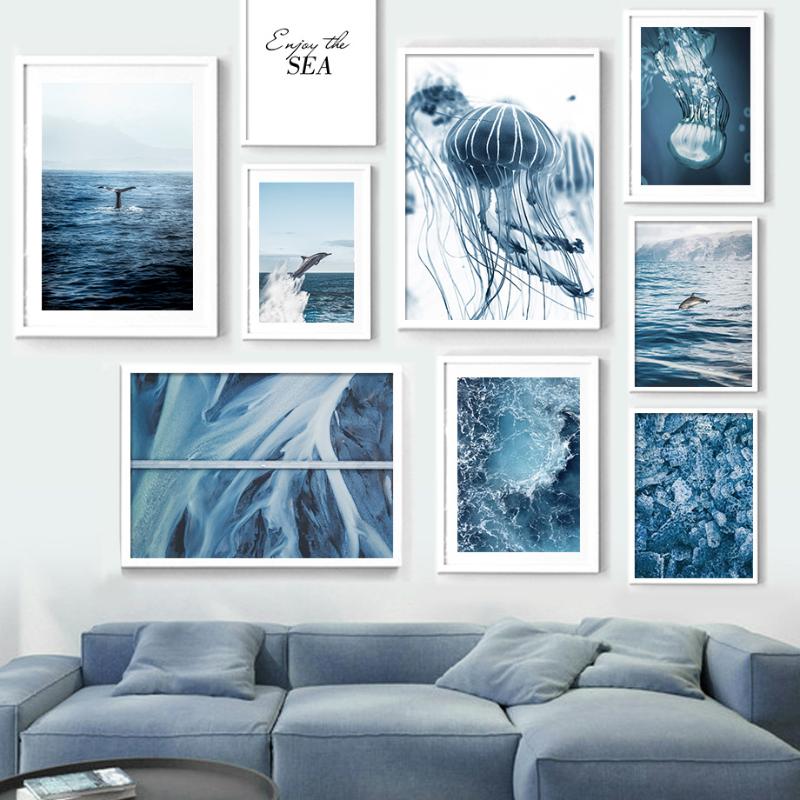 

Ocean Dolphin Blue Whale Tail Quote Wall Art Canvas Painting Nordic Posters And Prints Wall Pictures For Living Room Home Decor