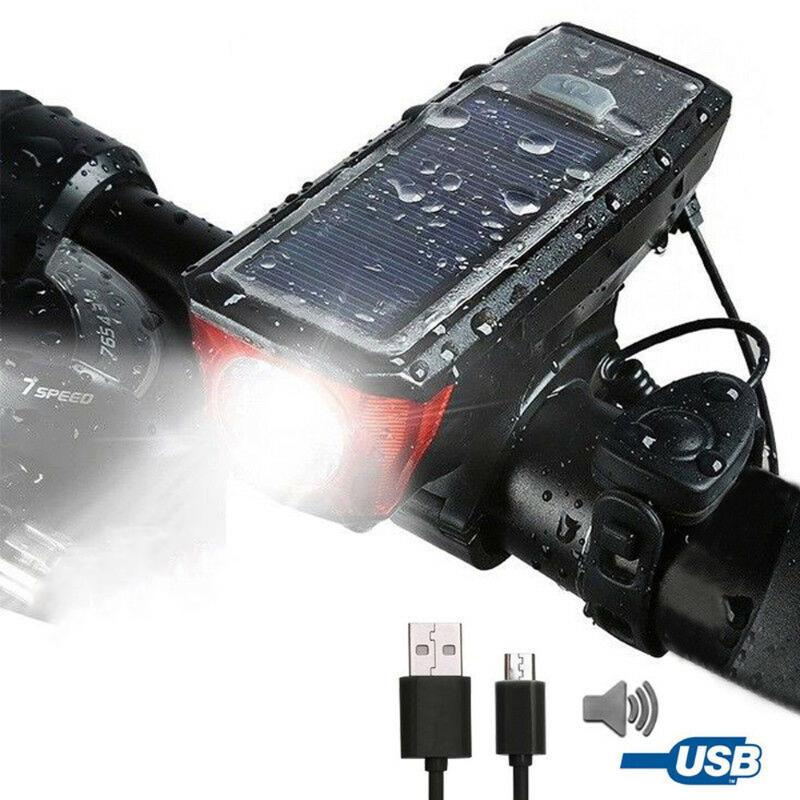 

Multi-functional Solar USB Rechargeable Waterproof Bike Sense Light LED 350 Lumens Bicycle Bell Light Lamp Front Headlights