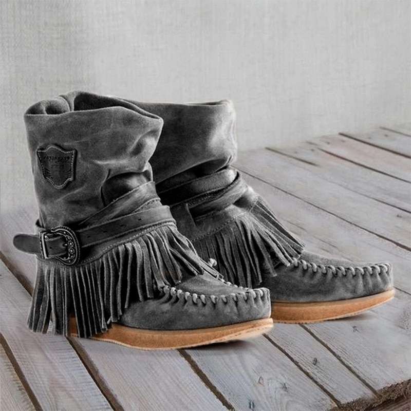 

Women's Short Boots British Style Short Tube Frosted Tassel Boots British Style Elevator Women's Shoes 2020, Black