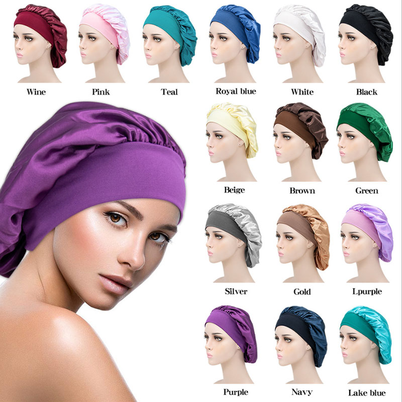

New Solid Color Fashion Satin Bonnet Cap Women Hair Care Night Sleep Hat Head Wrap hair Accessories, Mixed color