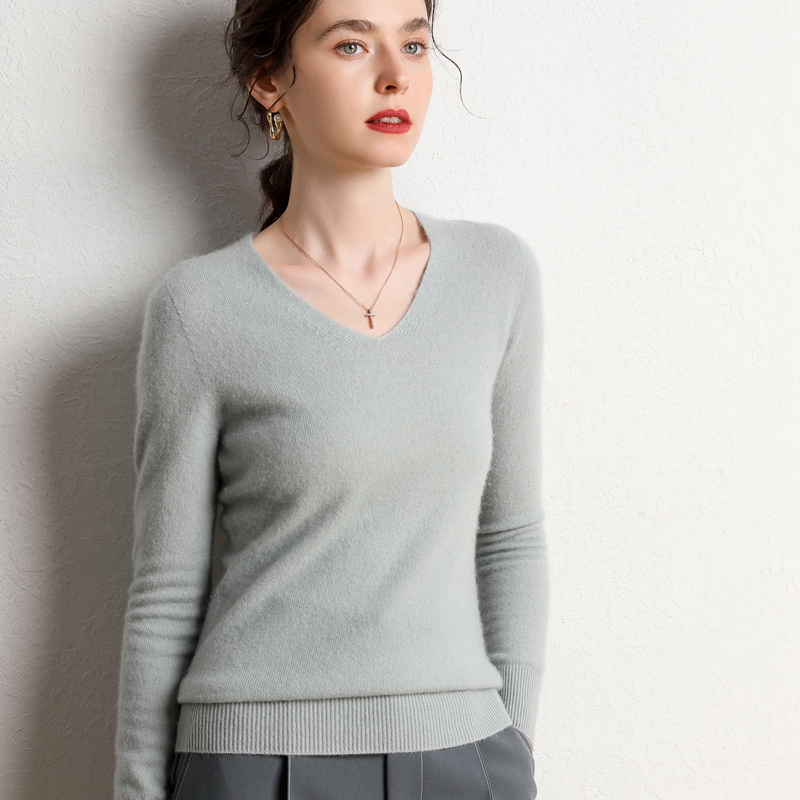 

Cashmere sweaters V-neck long-sleeve sweaters Korean-style outerwear large fall loose knits, Black
