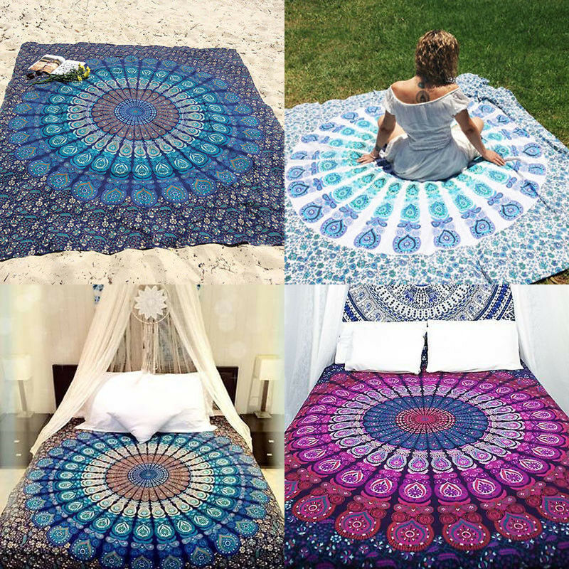 

Round Folding Wall Hanging Beach Throws Mandala Mat Towel Camping Carpet
