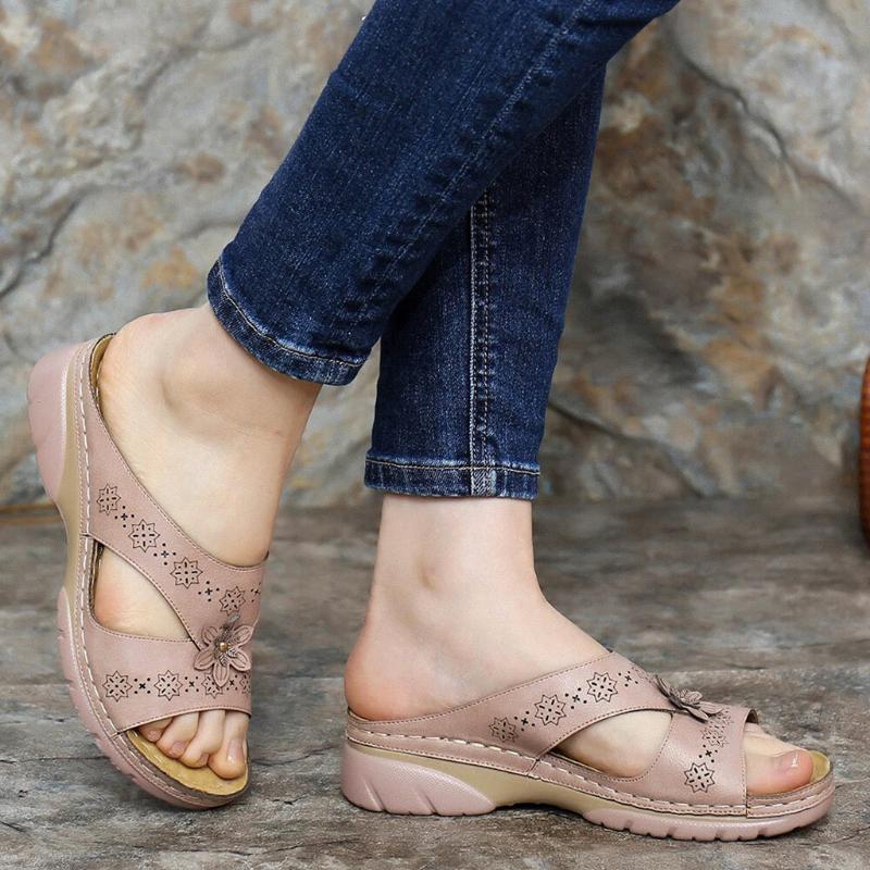 

Women's Fashion Vintage Flower Wedge Sandals Ladies Slip On Comfortable Shoes Women Summer Casual Beach Sandals Women Shoes #4, Blue