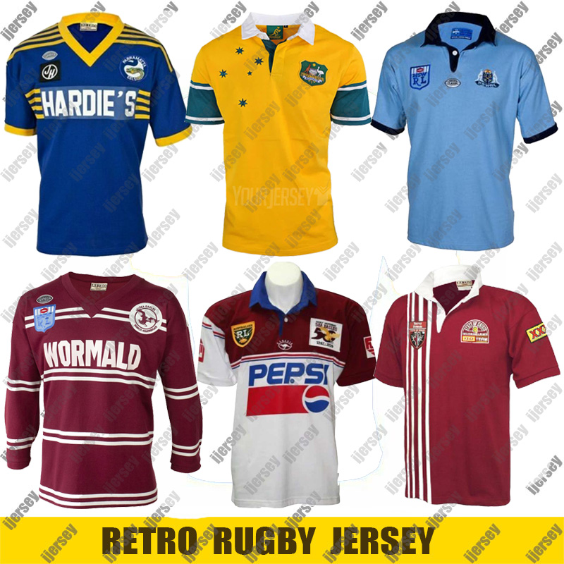Retro Rugby Jersey 1982 Parramatta Eels 1985 NSW BLUES Retro 1998 QLD MAROONS 1999 Australian `987 manly sea eagles Jerseys Size S - 4XL 5XL