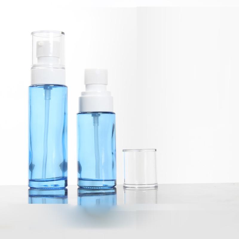

60ml Glass Lotion Pump Bottle, Blue Glass Perfume Bottle With Sprayer 2oz