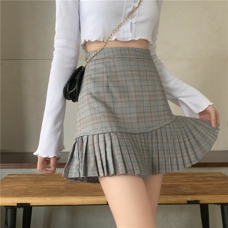 

fashion brand high waist pleated skirt Women' Clothing summer spring sweet plaid preeppy mini skirts ladies hipster ulzzang ins, Multi