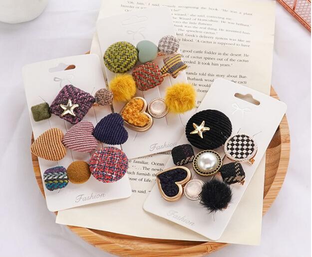 

50set/lot 3pcs/set DIY Simple Multi Corduroy DIAMOND Hair Clips Suits Hearts Girl Hairpins Hair Styling Tools Accessories HA1689