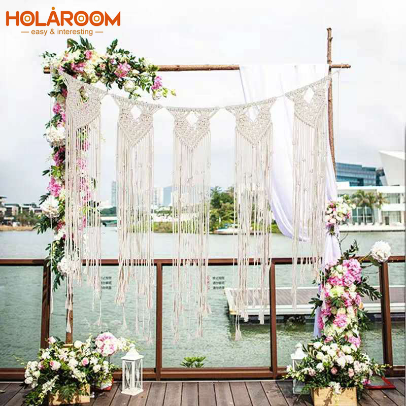 

Wedding wall macrame curtains boho tapestry beige knitted cotton large tapestries wedding party wall hanging Christmas decor