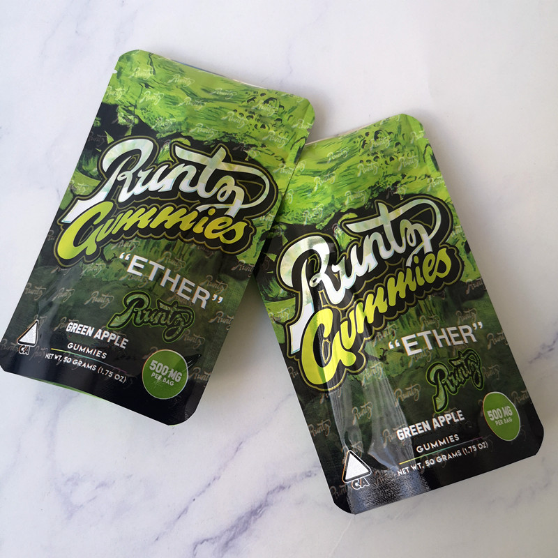 

New Arrival 500mg Runtz Gummies Maylar bag Ether Dank Gummi Worm mylar bags Smell proof Edibles Packaging bags