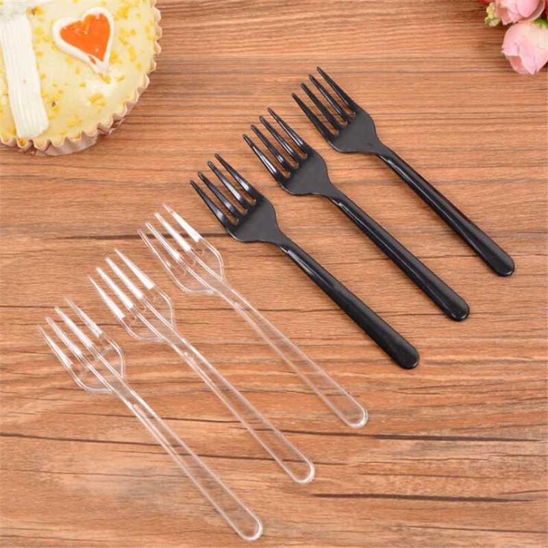 

95Pcs/pack Clear Transparent Disposable Forks For Party BBQ Sticks Picks Skewer Set Home Dining Plastic Cake Fruit Fork