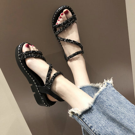 

Bright leather fashion sandals female summer 2020 spring women's shoes new beach shoes students wild sponge cake cool, Beige