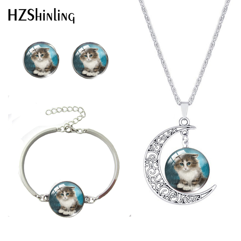 

Moon Jewelry Kawaii cats Rainy Halloween Pumpkin Cats Glass Dome Cabochon Necklace Bracelet Earrings Jewelry, As pic