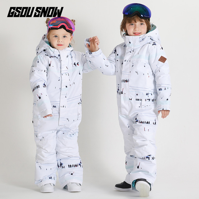 

GSOU SNOW Brand Kids Ski Suit One Piece Boys Girls Snowboard Suit Windproof Waterproof Breathable Outdoor Sport Wear Child New, Color 1