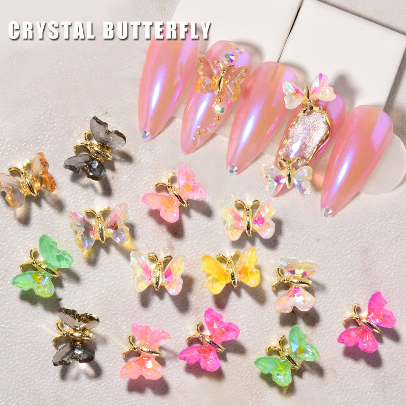 

6pcs 3D Butterfly Shiny Nail Art Decorations Semi-transparent Holographic Crystal Rhinestone DIY Aurora Manicure Accessories