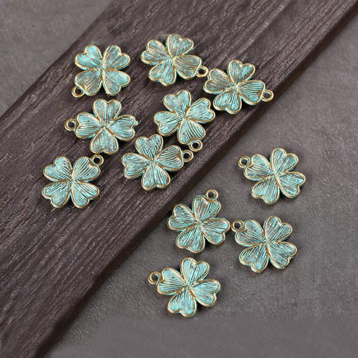 

Epacket DHL Green four-leaf clover lucky flower alloy Charms pendant GSXD027 jewelry Charm pendants