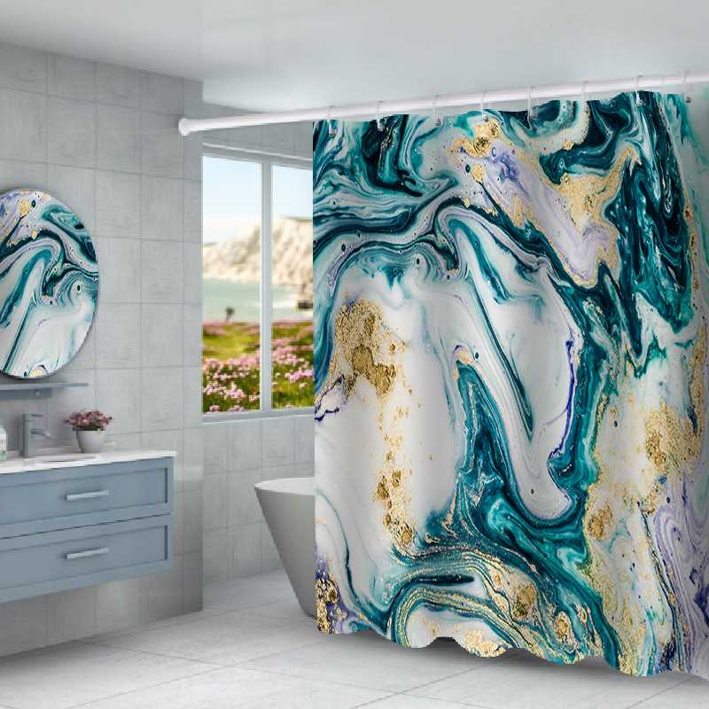 

Waterproof Shower Curtains Fabric Polyester Marble Stripes Printing Shower Curtains 5 Color Available Bathroom