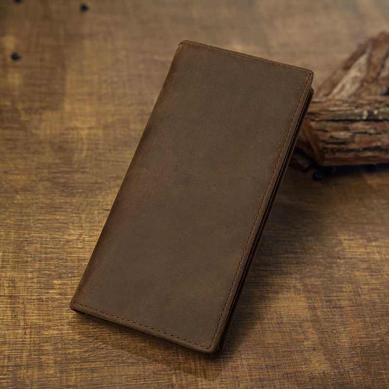 

BOLEKE high quality cow genuine leather wallet men 2020 Crazy horse leather long style vintage men wallets free shipping, Brown