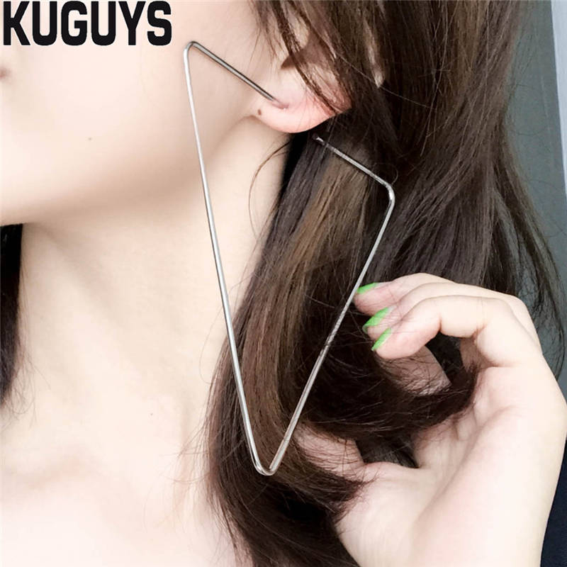 

KUGUYS Gold Silver Color Triangle Large Earrings for Womens Jewelry Trendy Vintage Hyperbole BIG Hoop Earring Party Accessories