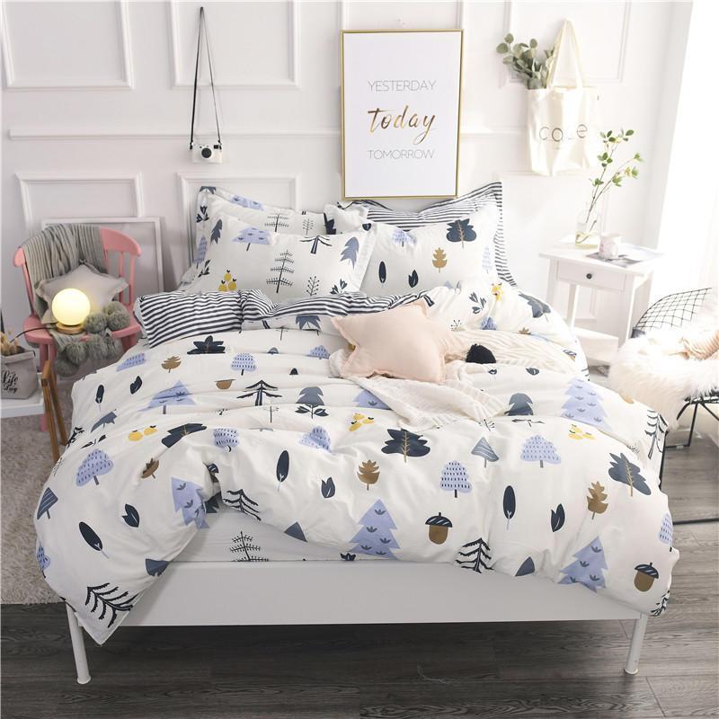 

100%Cotton Flat Fitted sheet set  QUEEN KING size Nordic Bedding set Bed sheet Duvet cover parrure de lit ropa de cama, Bedding set 10
