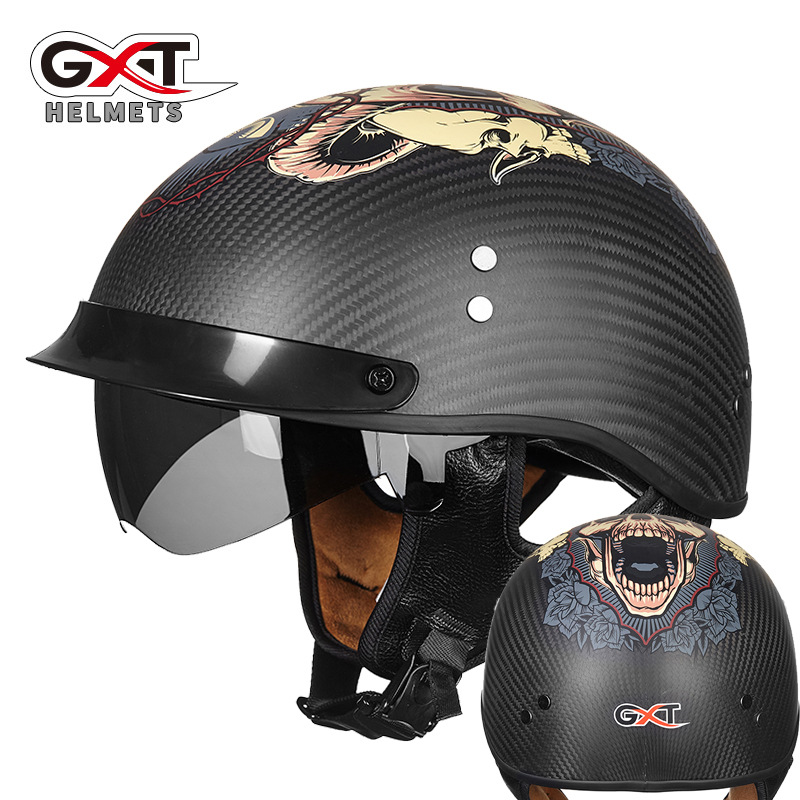 

GXT Carbon Fiber Motorcycle Helmet Motorbike Retro Half Vintage Racing Helmets Motocicleta Capacete Casco Casque Moto