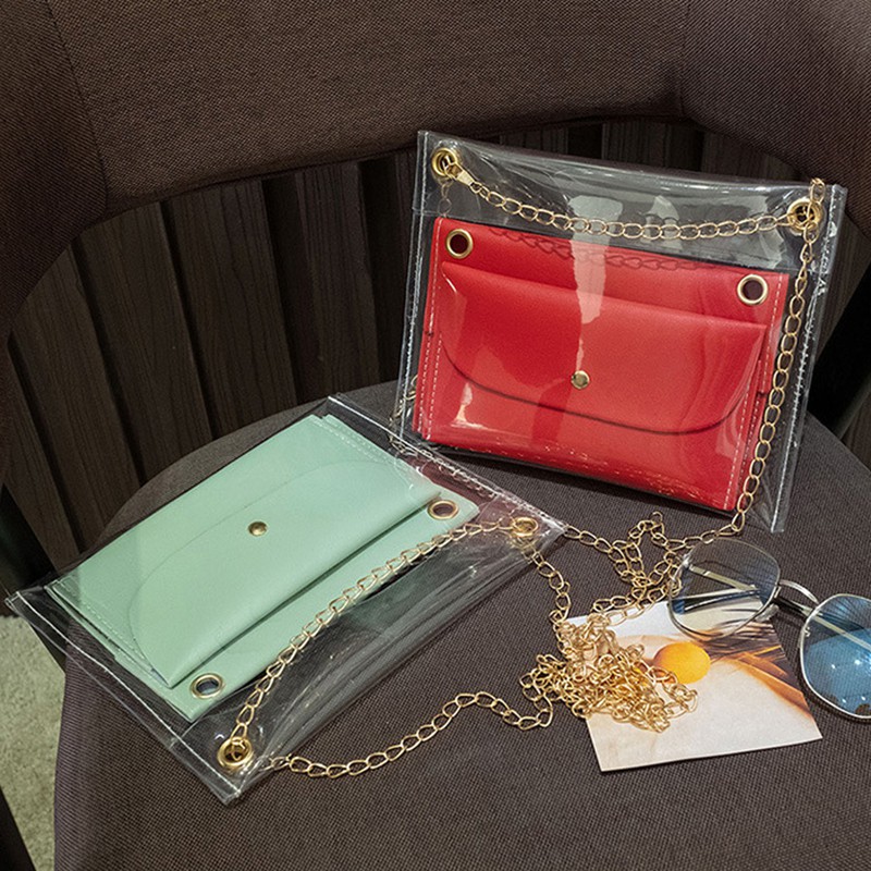 

PVC Transparent Women's Bag Single Shoulder Crossbody Mobile Phone Bag Coin Purse Three Son and Mother, Green