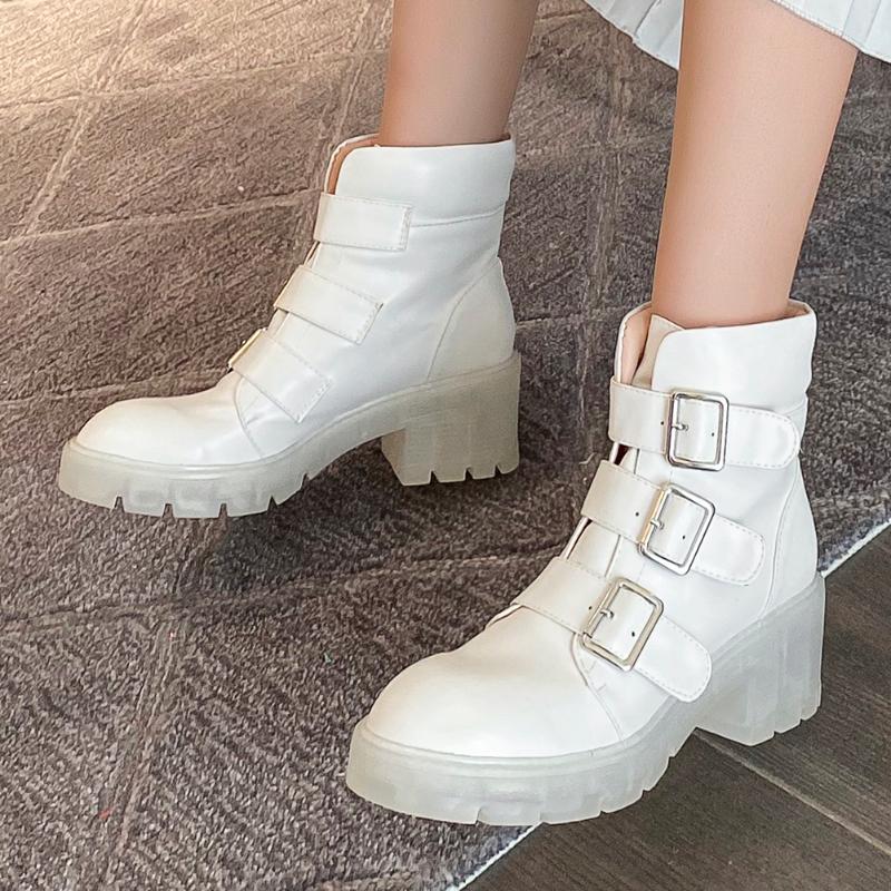 

Lapolaka New Large Sizes 42 Square Heels Fashionable Top Quality Leisure Autumn Winter Woman Shoes Motorcycles Boots, Beige