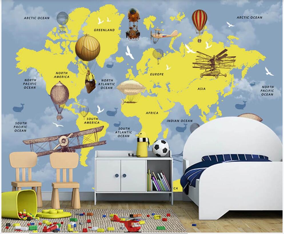 

3d wallpaper custom photo mural on the wall Cartoon world map balloon children room decor photo wallpaper for walls 3 d, Non-woven