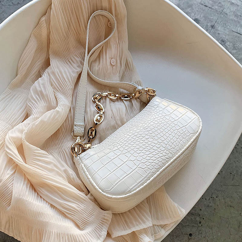 

Fashion Crocodile Pattern Baguette bags MINI PU Leather Shoulder Bags For Women 2020 Chain Design Luxury Hand Bag Female Travel, Black