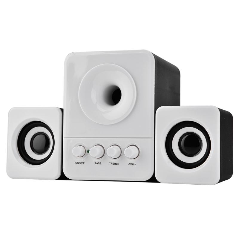 

3.5mm Mini USB 2.1 Wired Combination Speaker Bass Music Subwoofer 1 main speaker and 2 side speakers for Phone Laptop PC