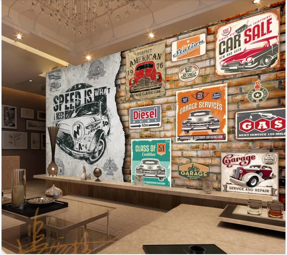 

wallpaper 3d custom photo mural on the wall European retro broken brick wall car classic car Home decor living room wallpaper for walls 3 d, Non-woven wallpaper