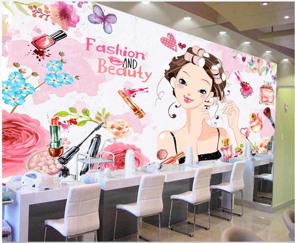 

3d wallpaper custom photo mural Cartoon fashion brick wall cosmetics nail shop home decor 3d wall murals wallpaper for living room, Non-woven wallpaper