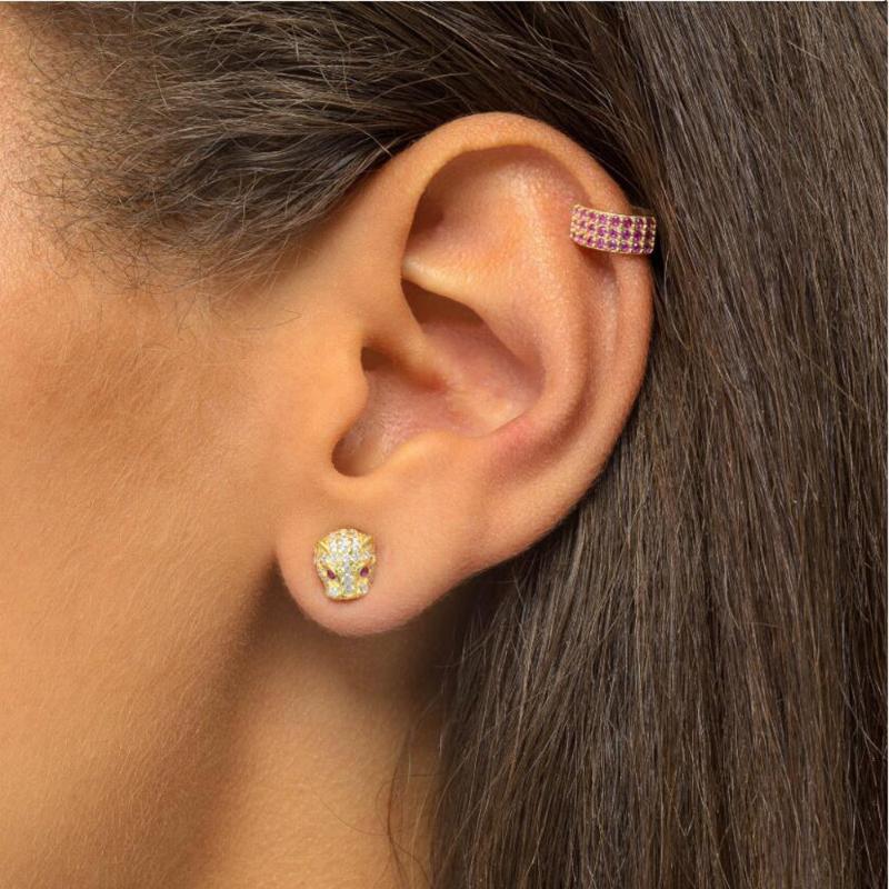 

2020 summer design cute animal leopard micro pave clear cubic zirconia cz stud earrings HIPHOP Rock iced out bling women jewelry