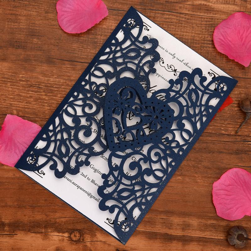 

10Pcs Laser Cut Invitation Cards Pearl Paper Floral Heart Shaped Wedding Invitation Cards for Wedding Birthday Party Anniversary