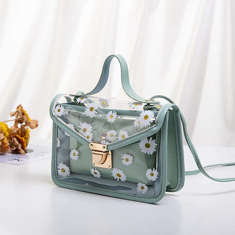 

Women Shoulder Bag With Detachable Pouch Ladies Daily Small Tote Daisy Pattern Crossbody Travel Messenger Handbag PU Leather, Grey