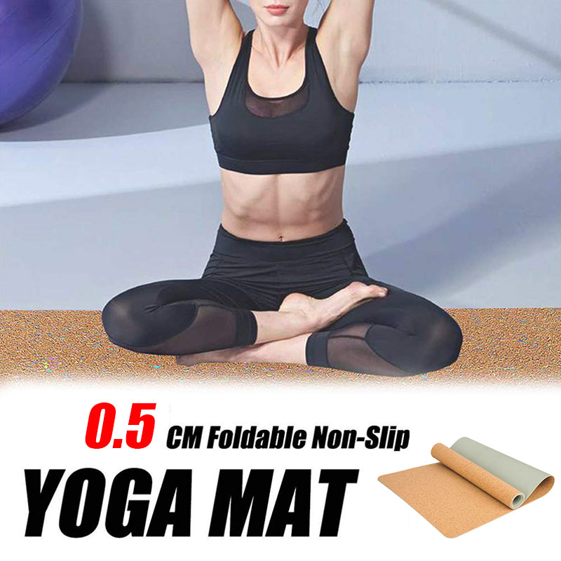 

183X68cm TPE Natural Cork Yoga Mat Fitness Gym Sports Mats Pilates Exercise Pads Non-slip Yoga mats 5mm Absorb Sweat Odorless, Red