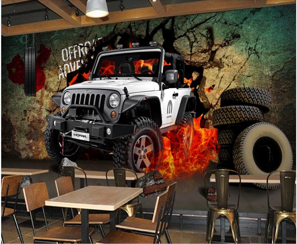 

wallpaper 3d custom photo mural on the wall Off-road car broken wall car repair shop Home decor living room wallpaper for walls 3 d, Non-woven wallpaper
