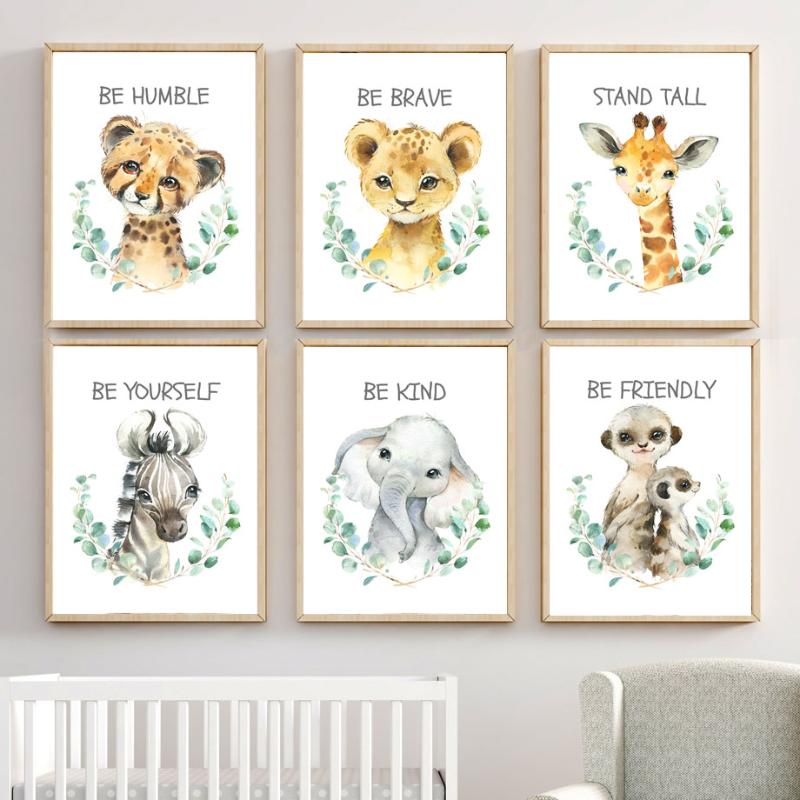 

Cartoon Elephant Giraffe Leopard Zebra Lemur Wall Art Canvas Painting Nordic Posters And Prints Wall Pictures Kids Room Decor